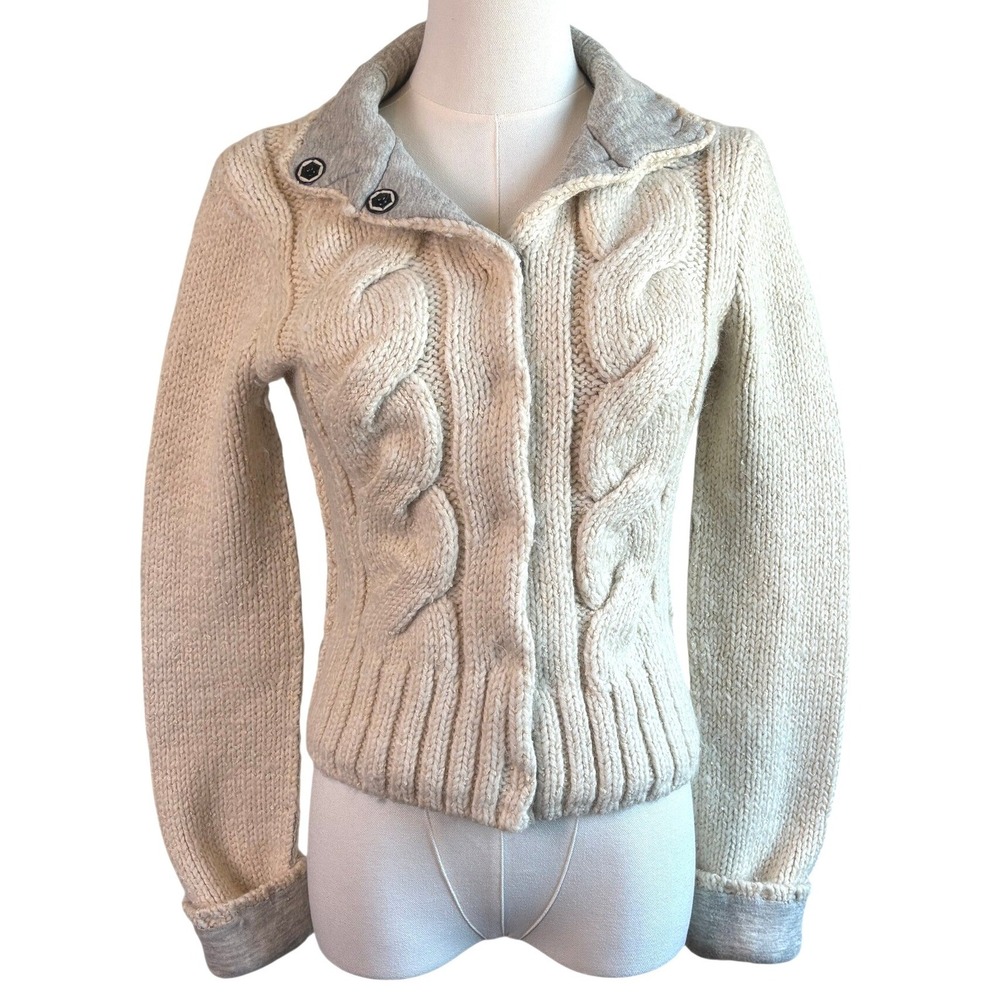 EDUN Cardigan Cream XS Luxe Alpaca Blend Cable Knit Jersey Lined‎ Collector Rare